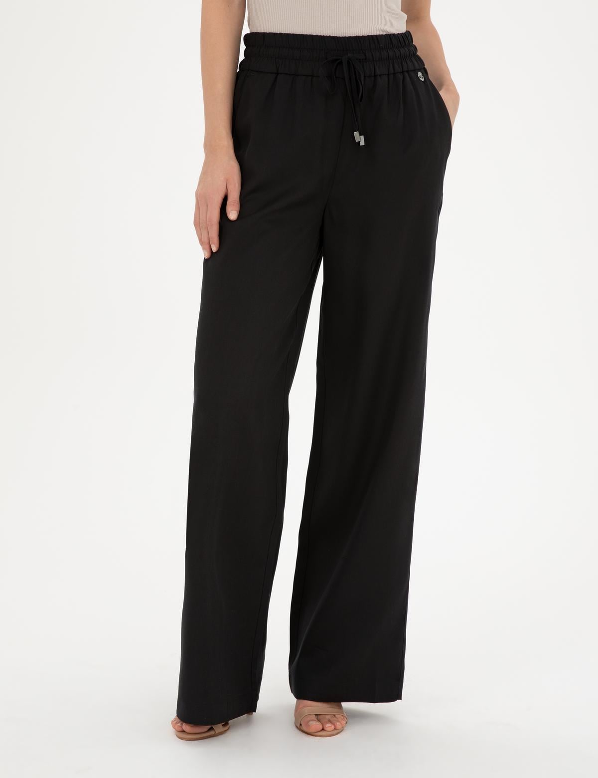 Siyah Yüksek Bel Wideleg Pantolon - 50284523002