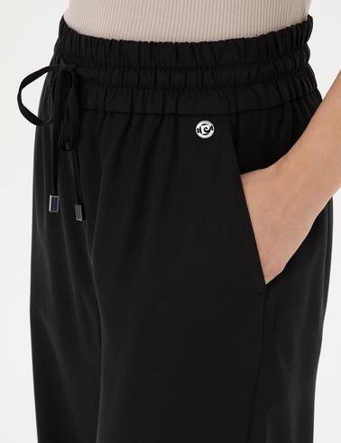 Siyah Yüksek Bel Wideleg Pantolon