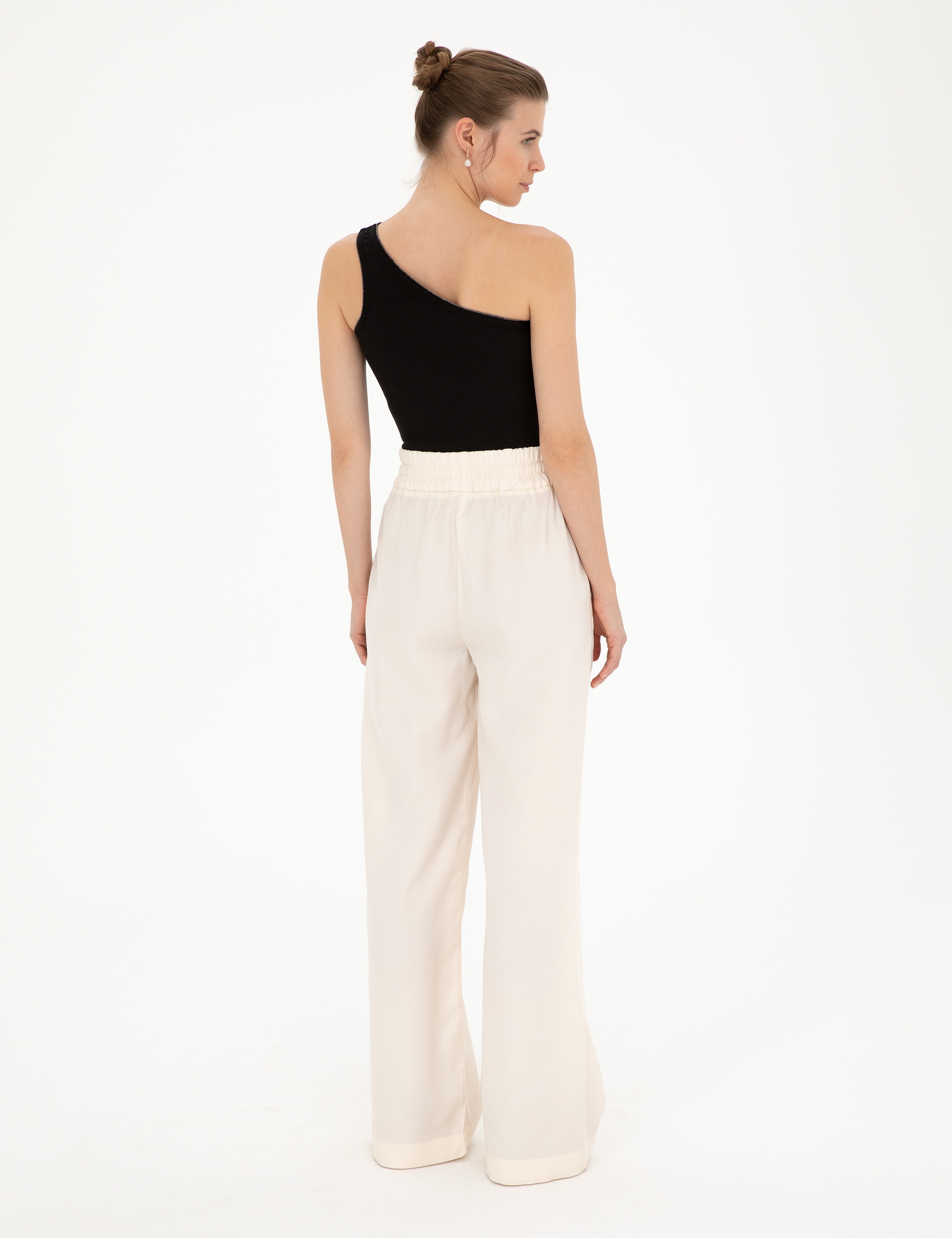 Ekru Yüksek Bel Wideleg Pantolon - Image 4