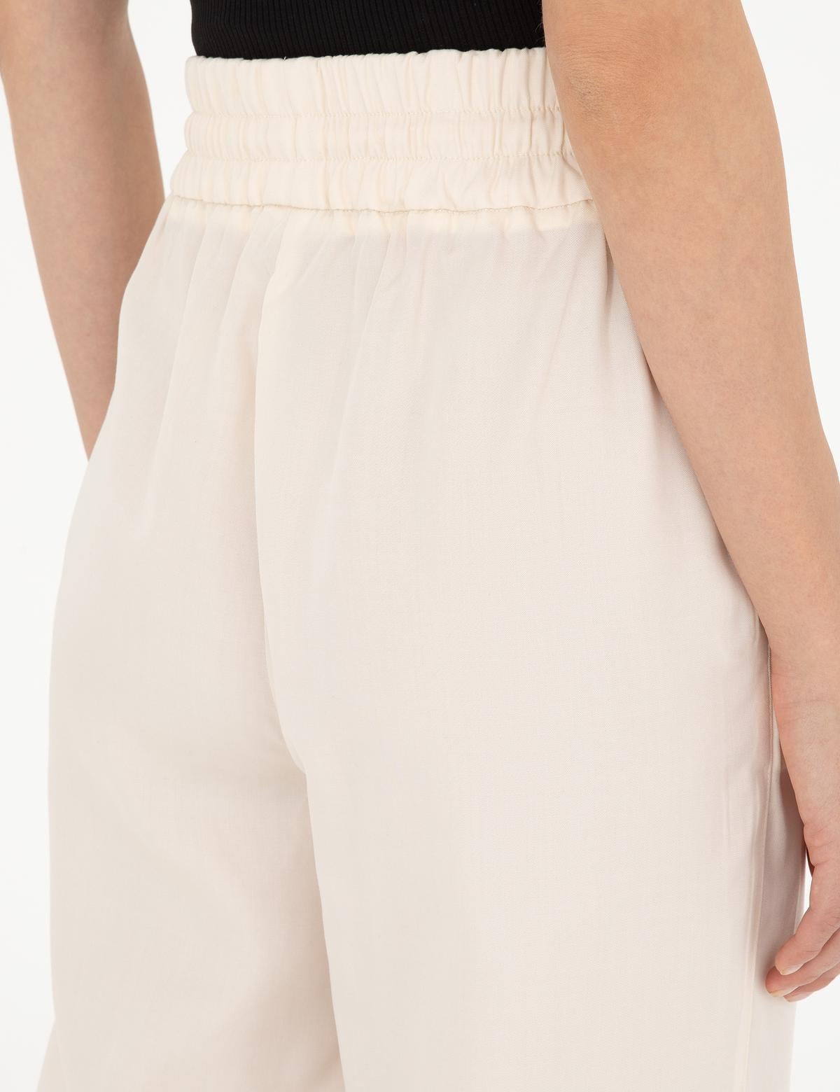 Ekru Yüksek Bel Wideleg Pantolon - 50284523020