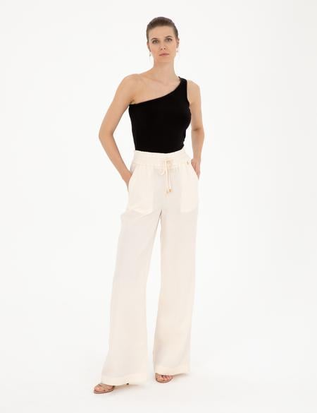 Ekru Yüksek Bel Wideleg Pantolon - 50284523020