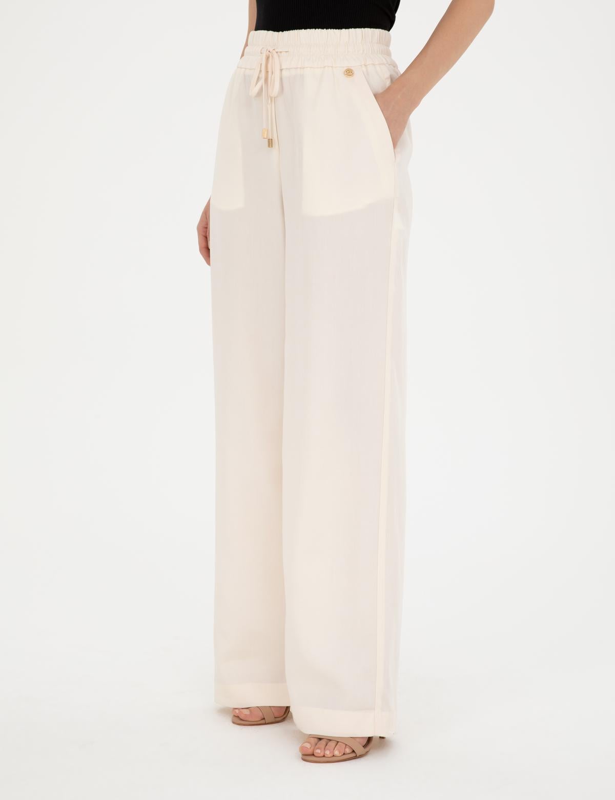 Ekru Yüksek Bel Wideleg Pantolon - 50284523020