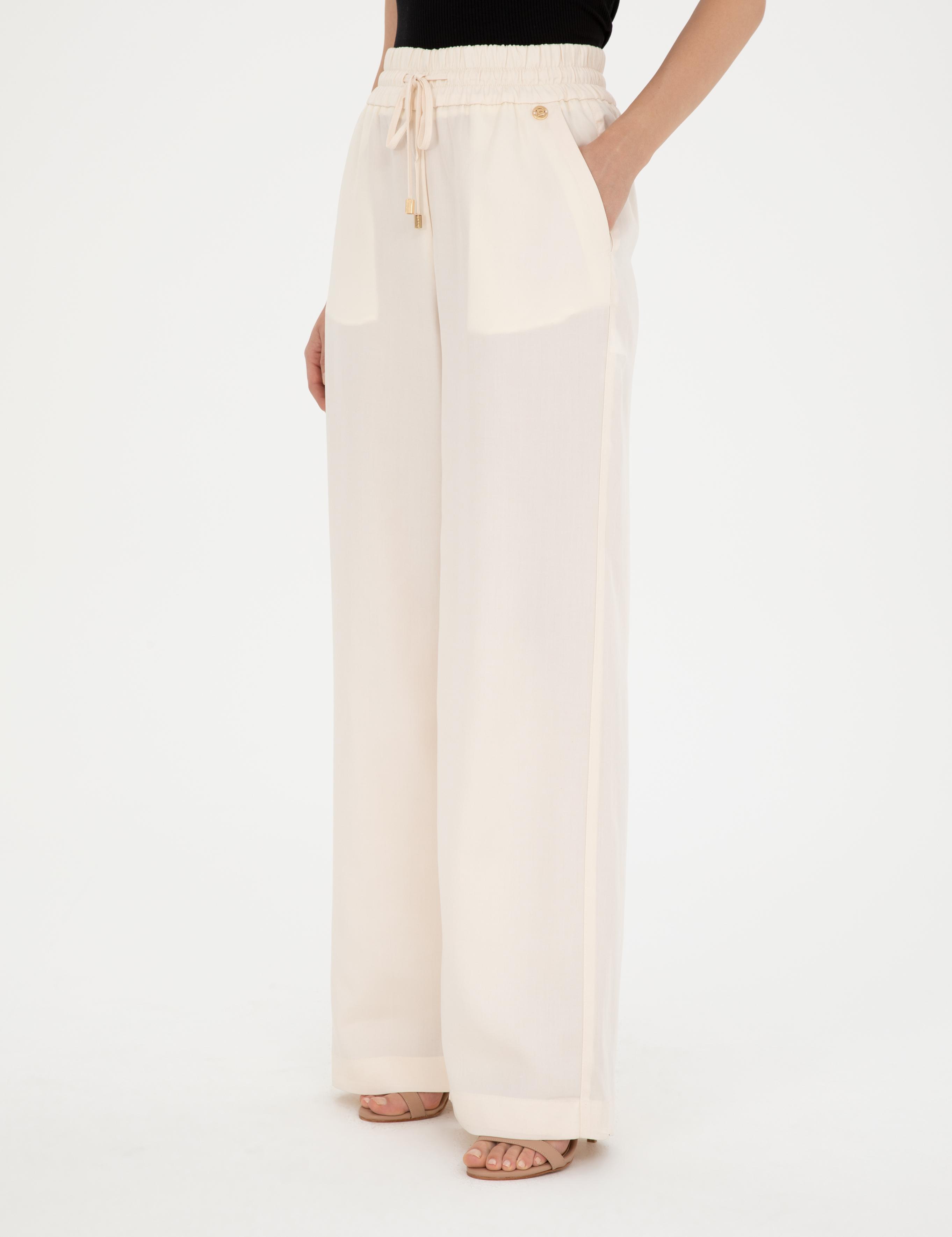 Ekru Yüksek Bel Wideleg Pantolon