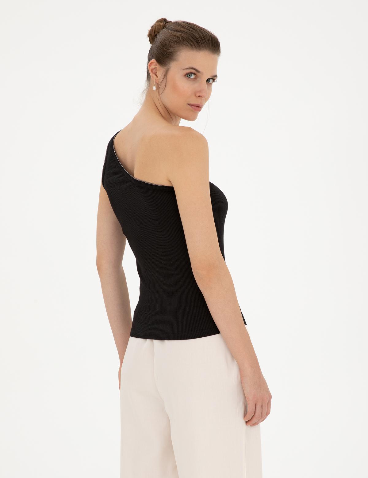 Siyah Ex. Slim Tek Omuz Tişört - 50284718003