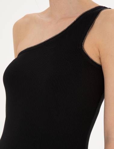 Siyah Extra Slim Tek Omuz Tişört