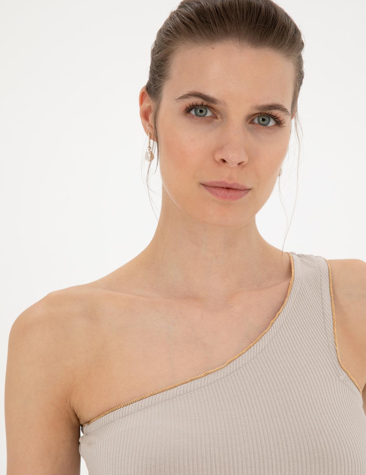 Bej Ex. Slim Tek Omuz Tişört - 50284718029