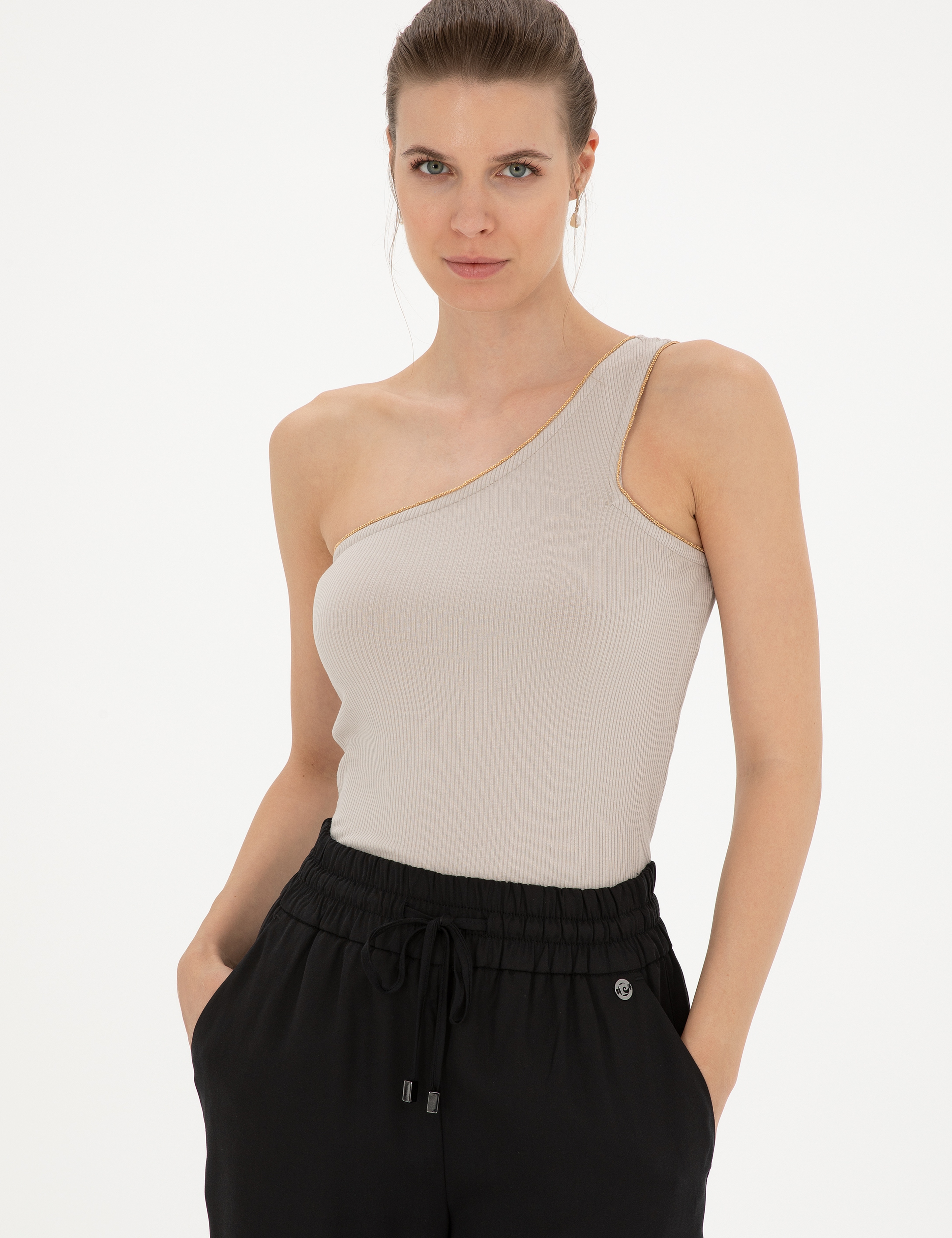 Bej Extra Slim Tek Omuz Tişört - Image 3