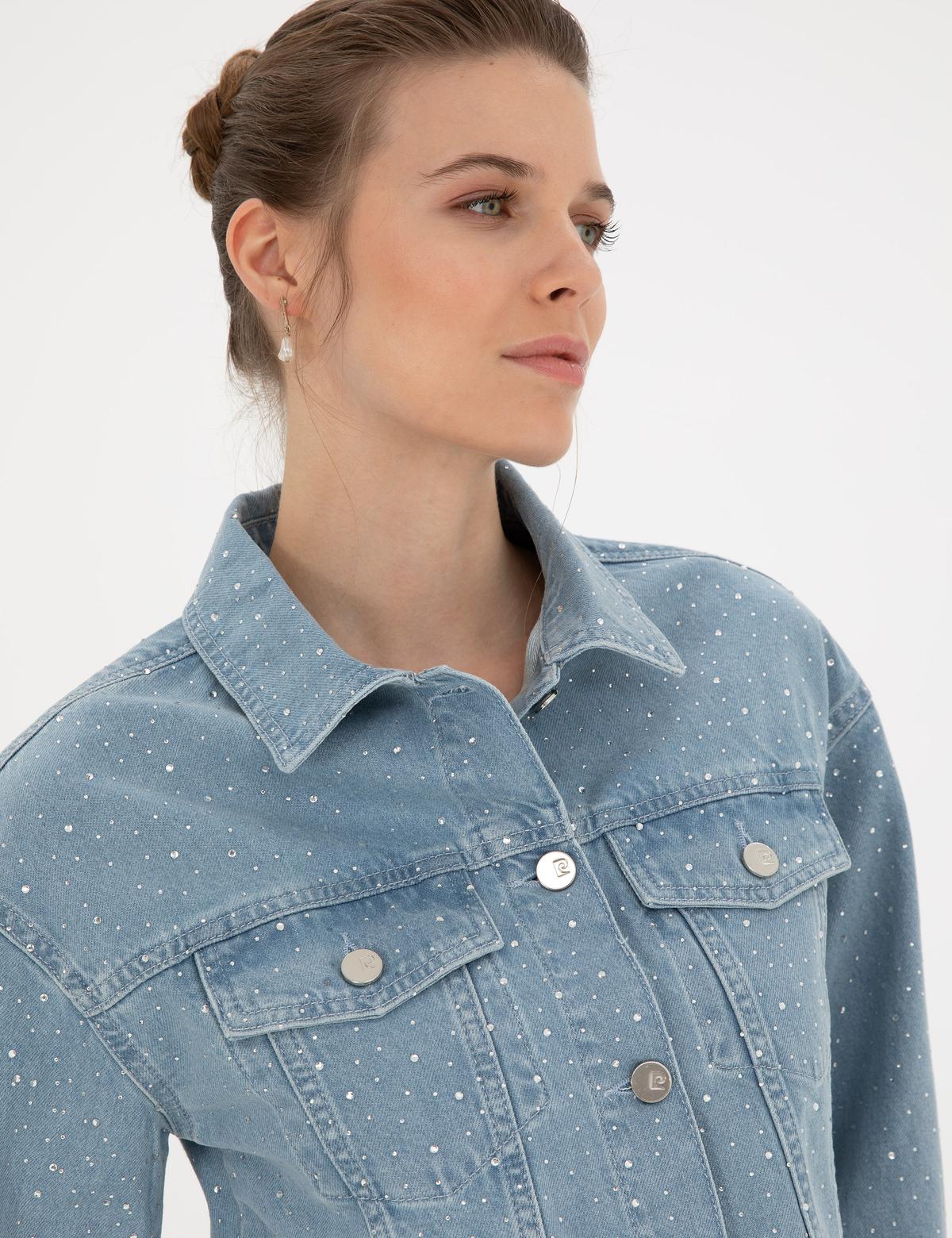 Açık Mavi Crop Top Jean Ceket - 50284213002