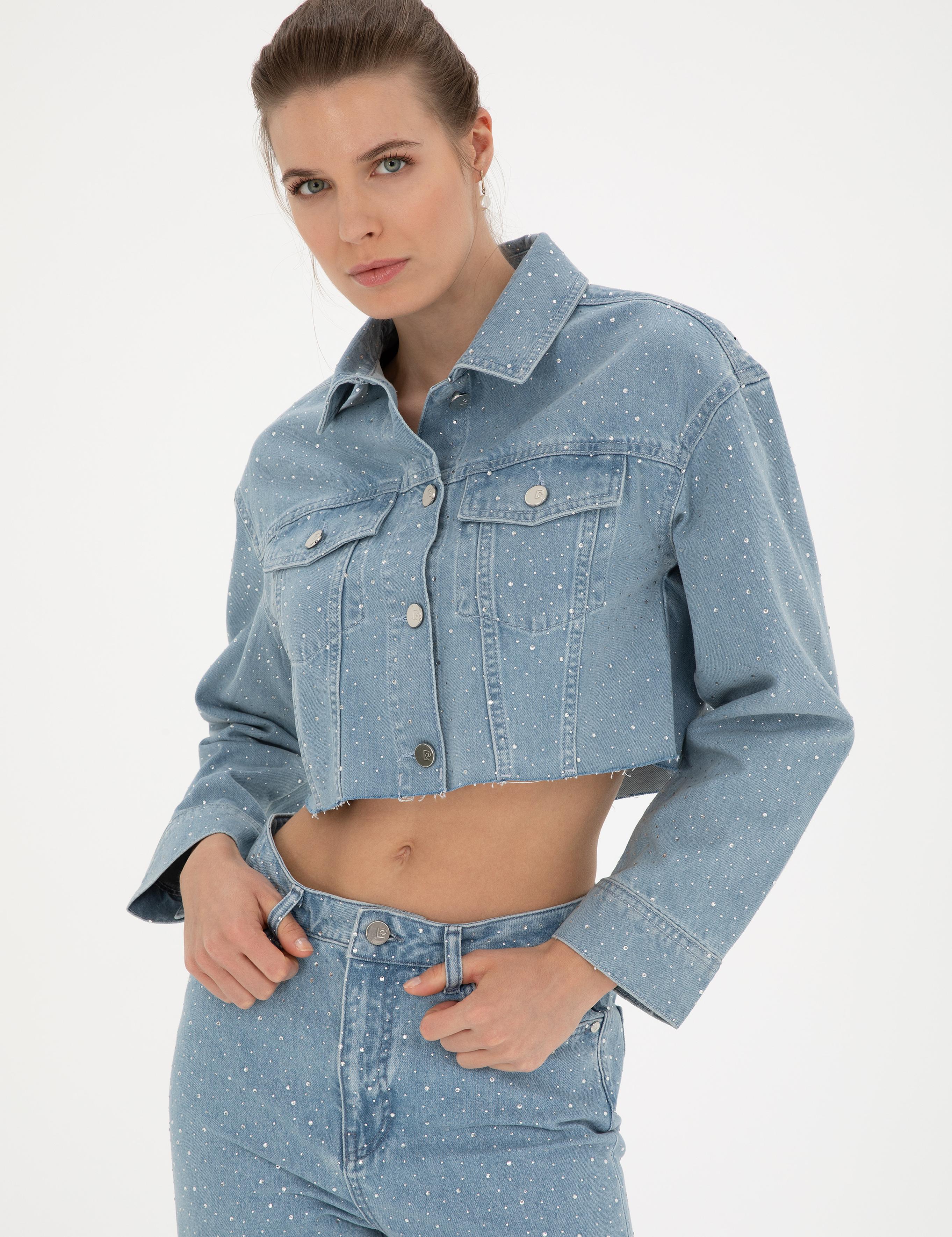 Açık Mavi Crop Top Jean Ceket