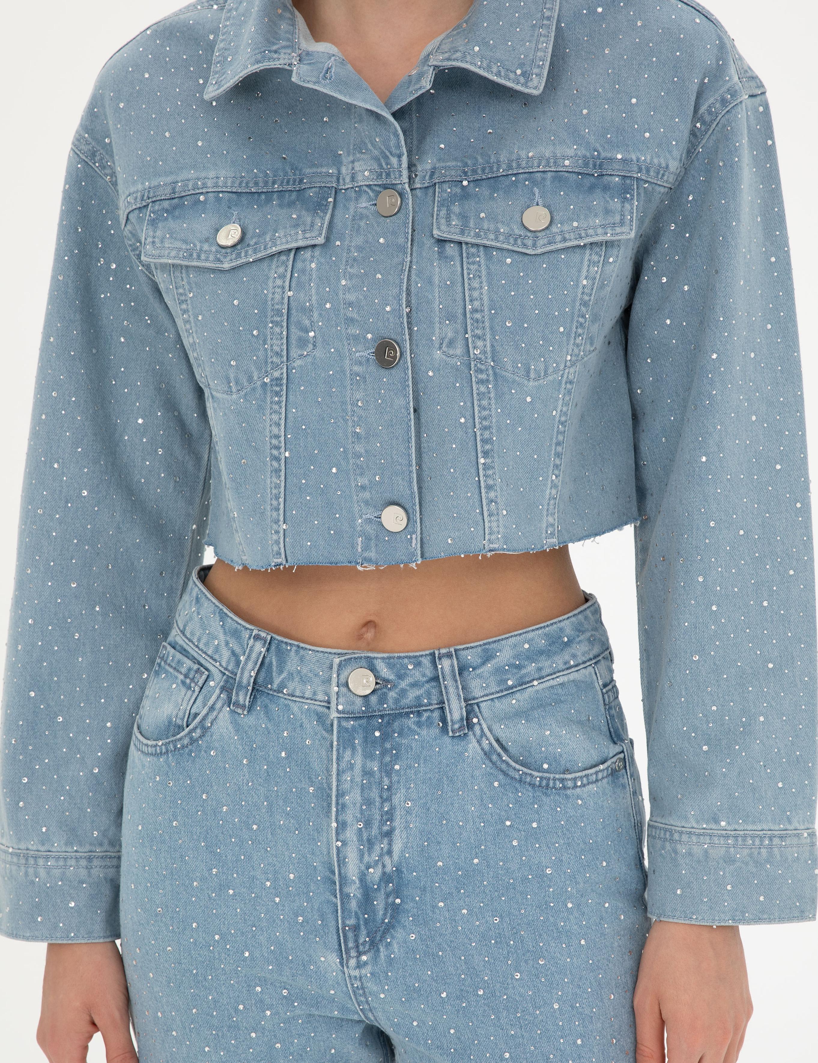 Açık Mavi Crop Top Jean Ceket