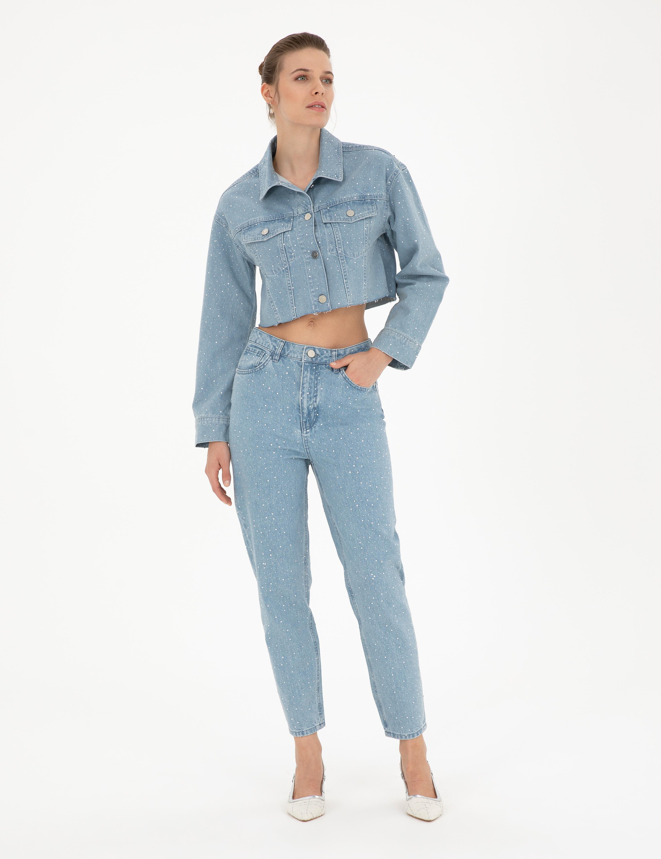 Açık Mavi Crop Top Jean Ceket