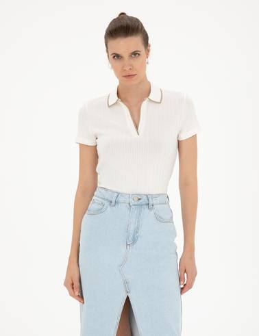 Ekru Slim Fit Triko Tişört