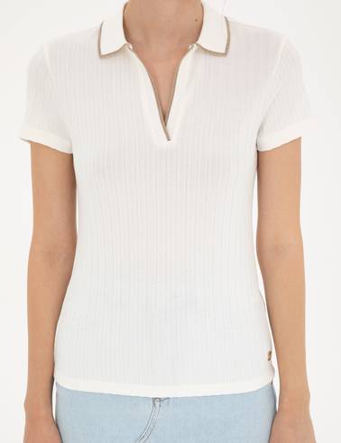 Ekru Slim Fit Triko Tişört
