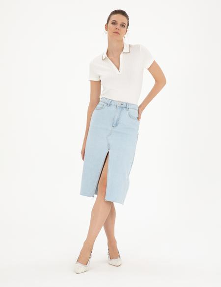 Ekru Slim Fit Triko Tişört - 50288292005