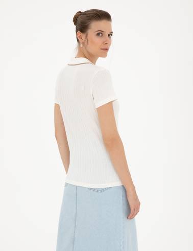 Ekru Slim Fit Triko Tişört