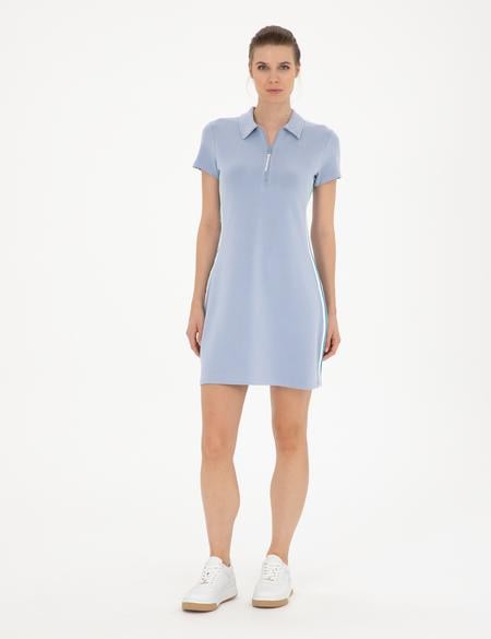 Mavi A Kesim Örme Elbise - 50285588005