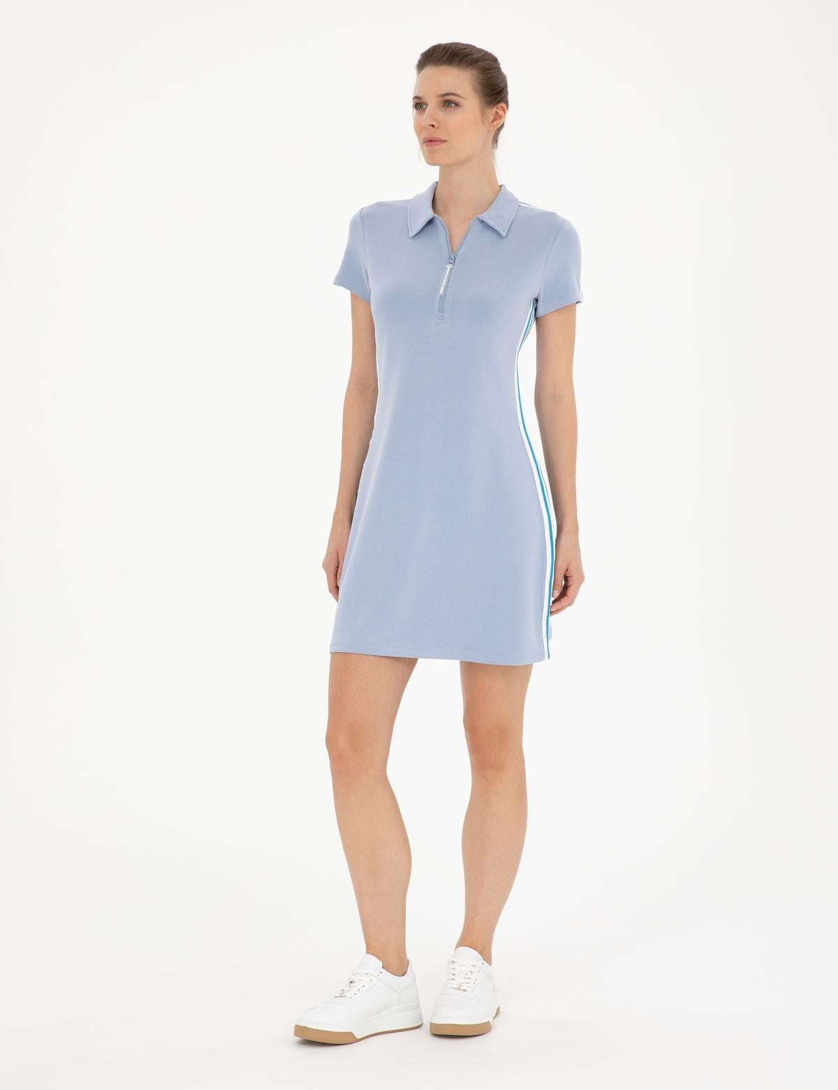 Mavi A Kesim Örme Elbise - 50285588005