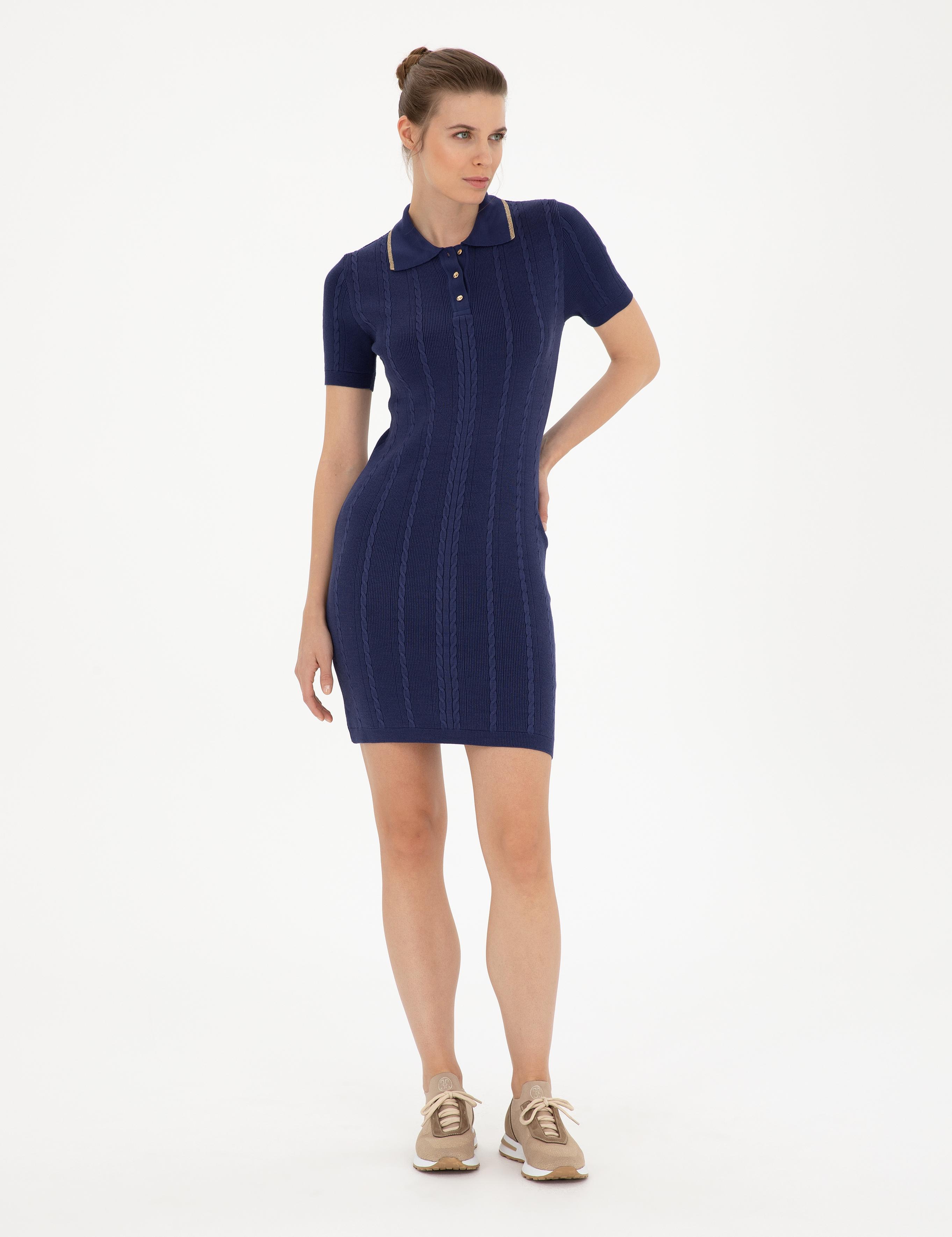 Lacivert Slim Fit Triko Elbise