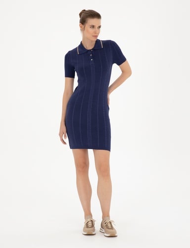 Lacivert Slim Fit Triko Elbise