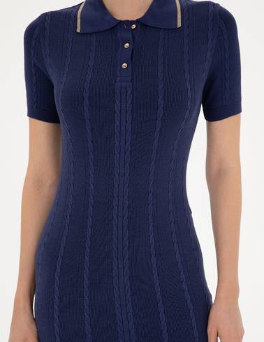 Lacivert Slim Fit Triko Elbise