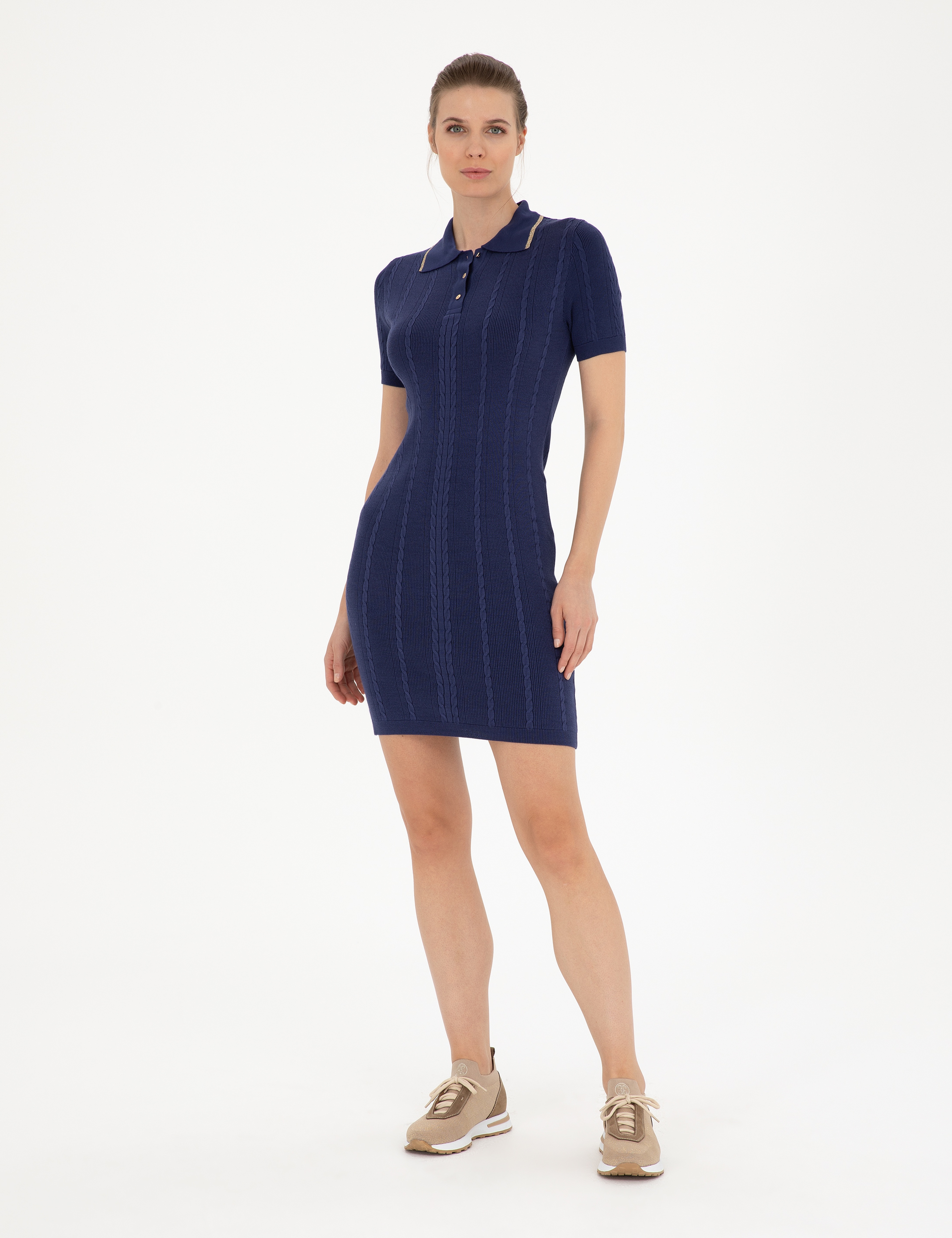 Lacivert Slim Fit Triko Elbise