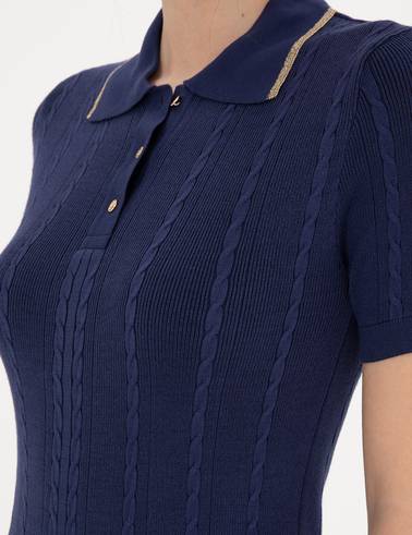 Lacivert Slim Fit Triko Elbise