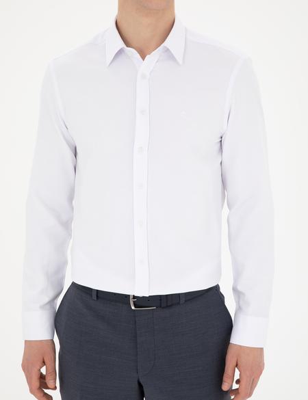Beyaz Slim Fit Armürlü Uzun Kollu Gömlek - 50289391005