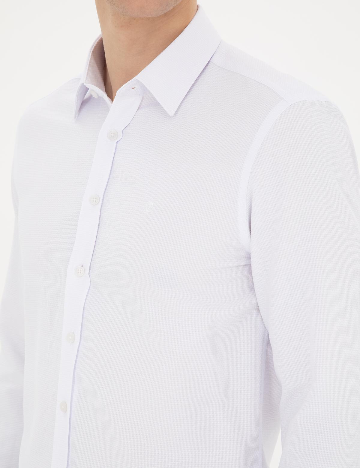 Beyaz Slim Fit Armürlü Uzun Kollu Gömlek - 50289391005