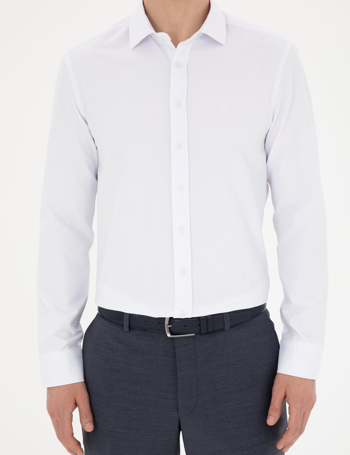 Beyaz Slim Fit Armürlü Uzun Kollu Gömlek - 50289416016