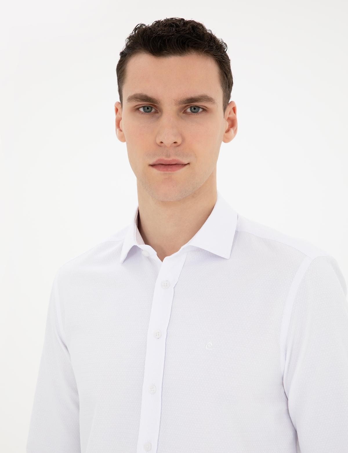 Beyaz Slim Fit Armürlü Uzun Kollu Gömlek - 50289416016