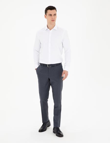 Beyaz Slim Fit Armürlü Uzun Kollu Gömlek - 50289416016
