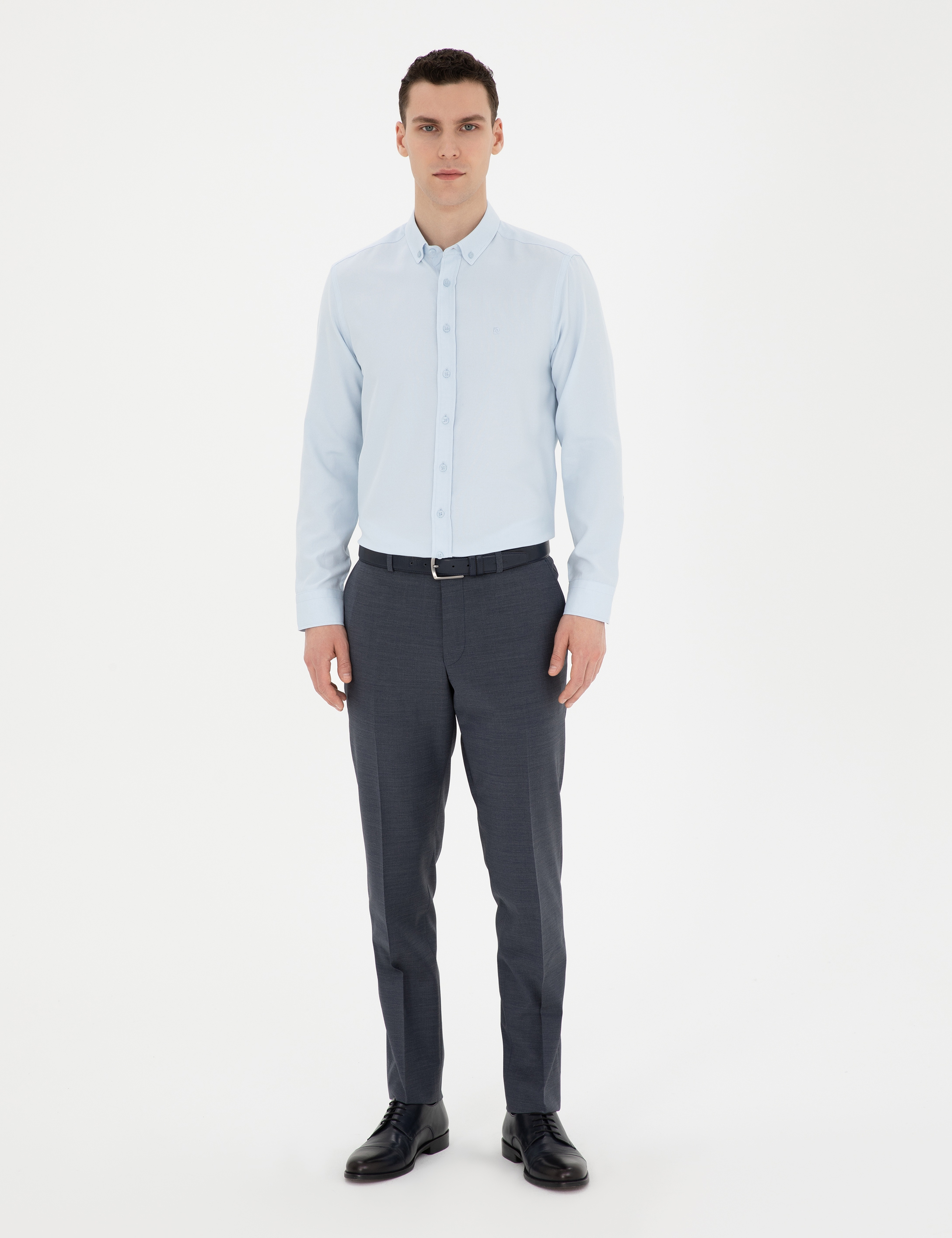 Açık Oxford Mavi Slim Fit Uzun Kollu Gömlek - Image 4