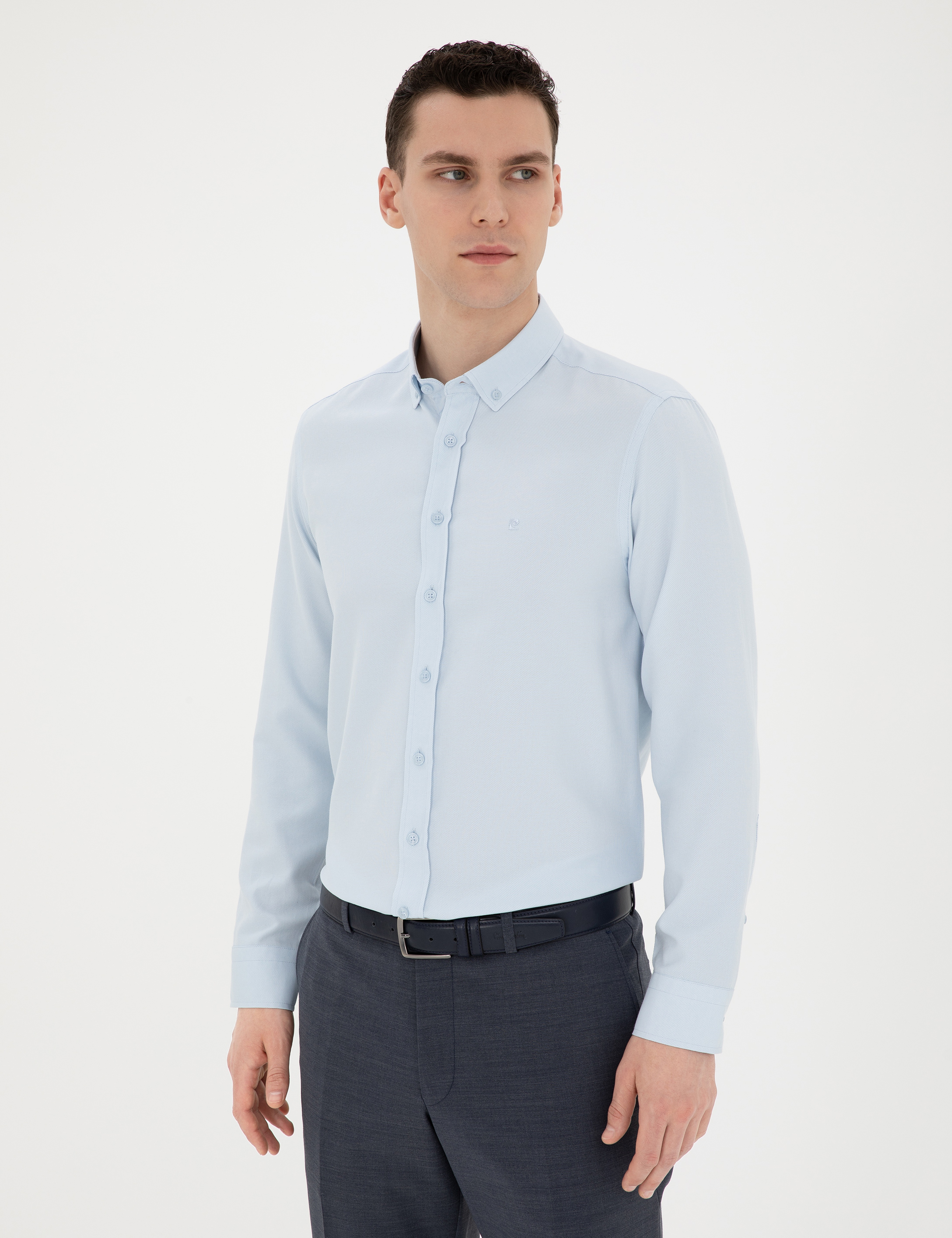 Açık Oxford Mavi Slim Fit Uzun Kollu Gömlek - Image 3