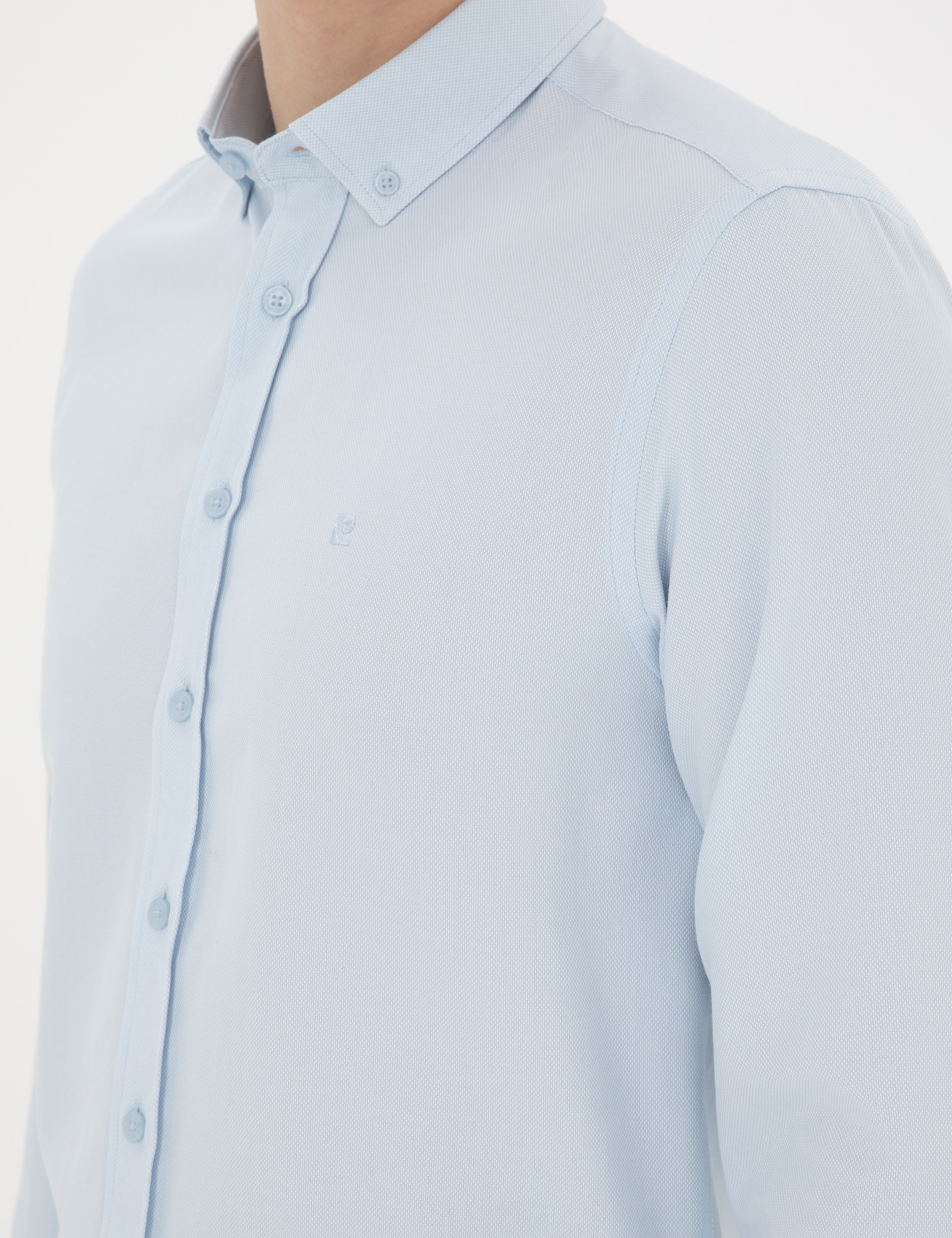 Açık Oxford Mavi Slim Fit Uzun Kollu Gömlek - Image 7