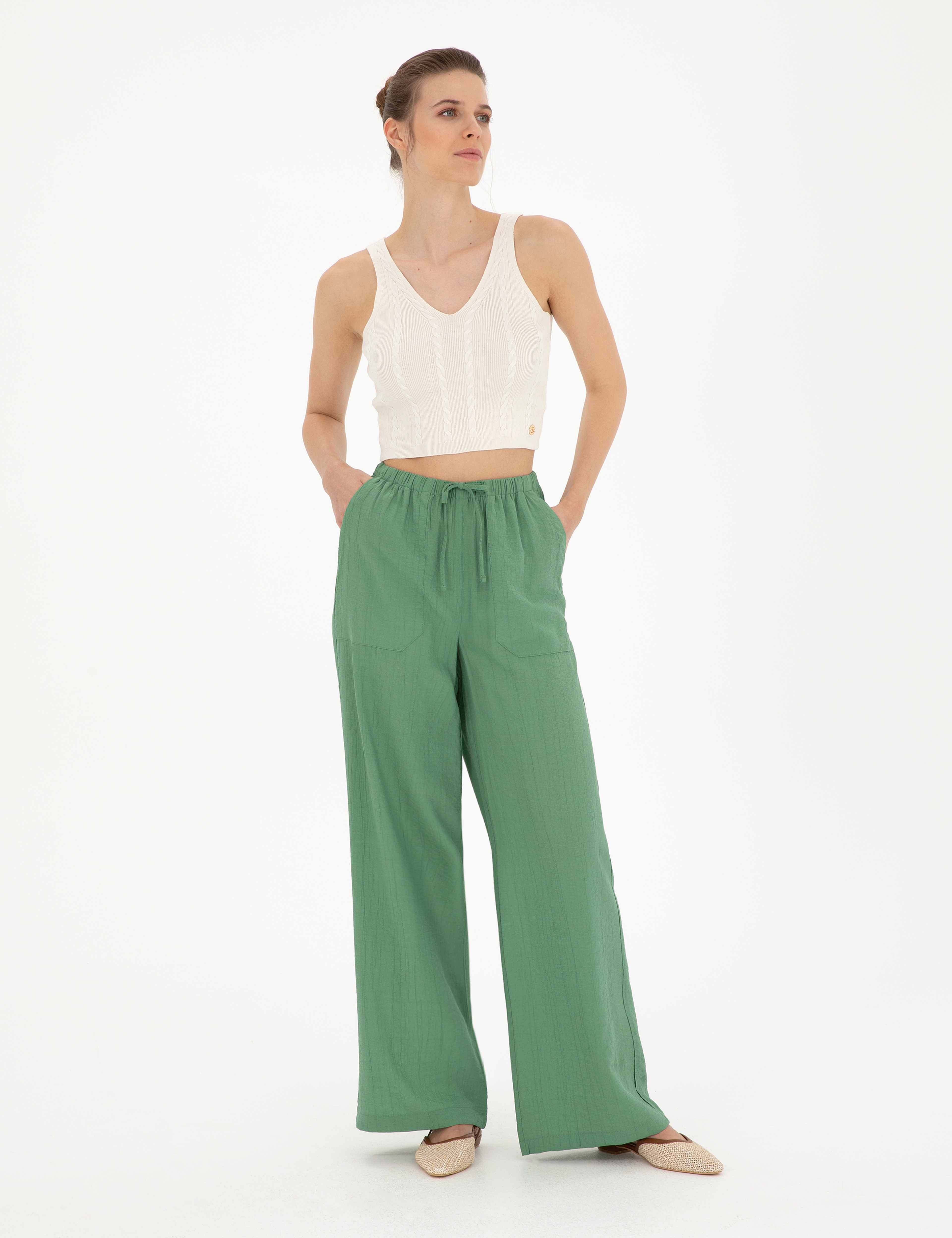 Yeşil Loose Fit Pantolon - Image 3