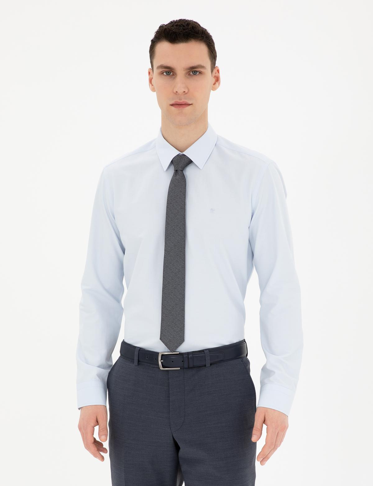 Açık Mavi Slim Fit Uzun Kollu Basic Gömlek