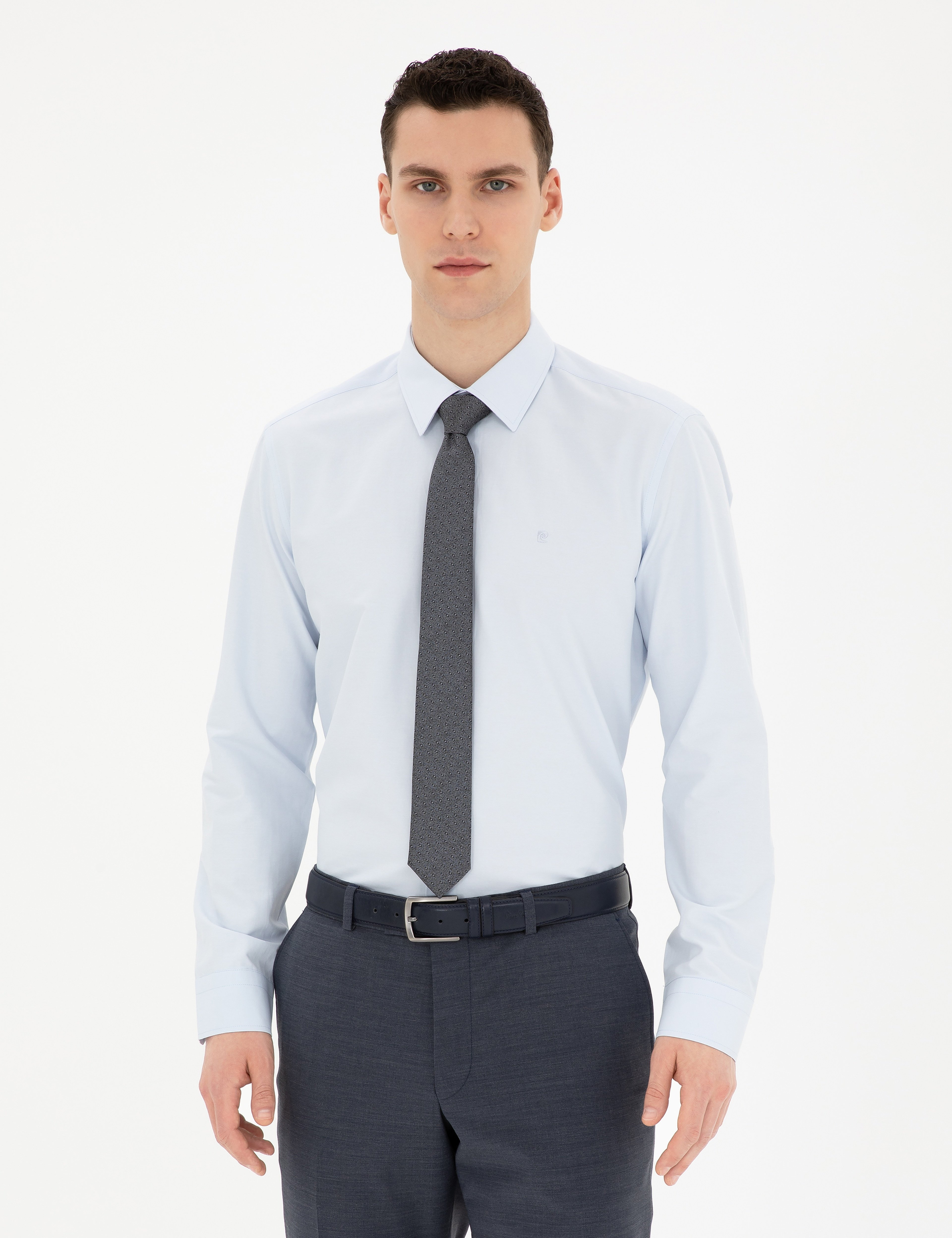Açık Mavi Slim Fit Uzun Kollu Basic Gömlek - Image 1