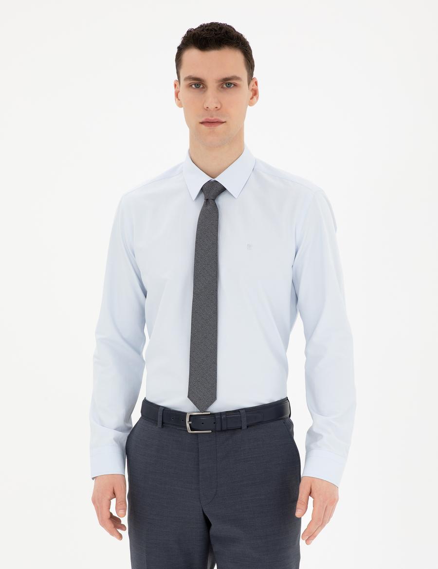 Açık Mavi Slim Fit Uzun Kollu Basic Gömlek
