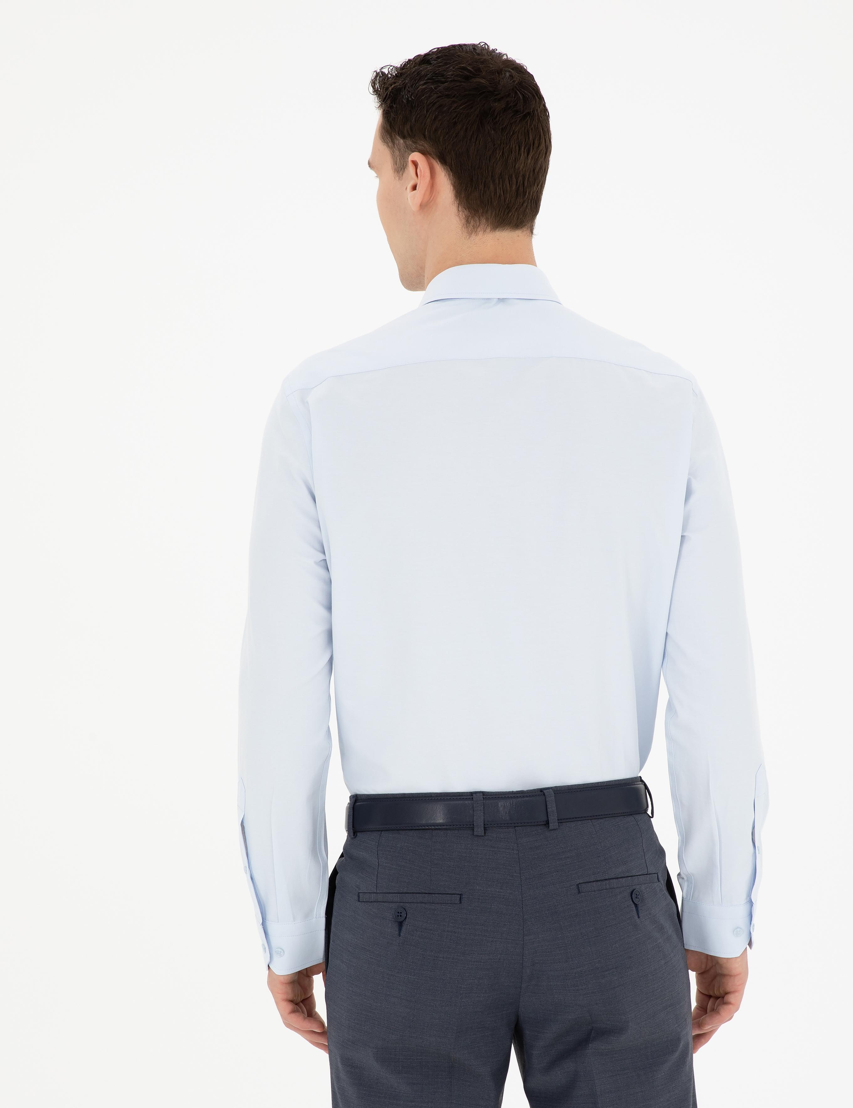 Açık Mavi Slim Fit Uzun Kollu Basic Gömlek