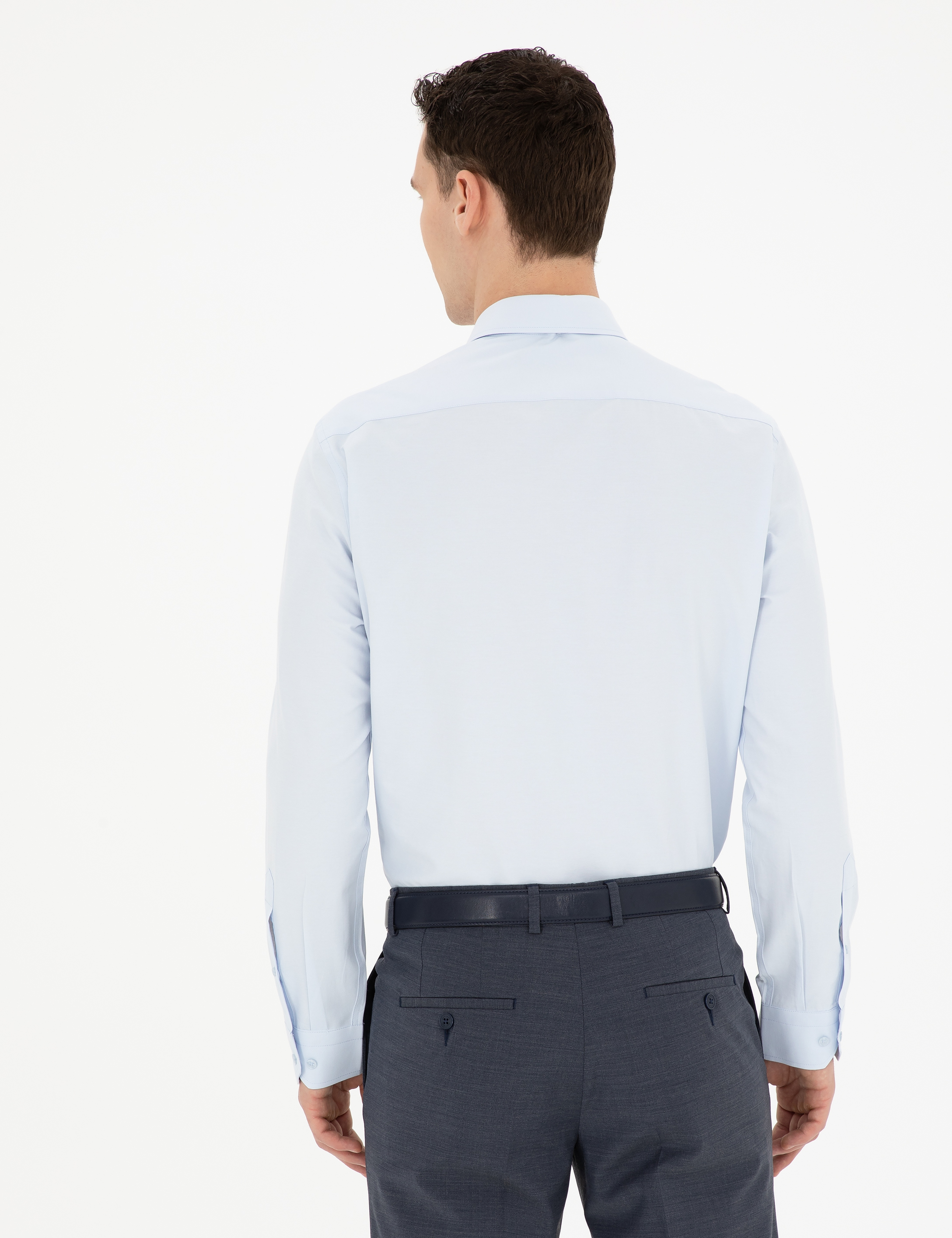 Açık Mavi Slim Fit Uzun Kollu Basic Gömlek - Image 5