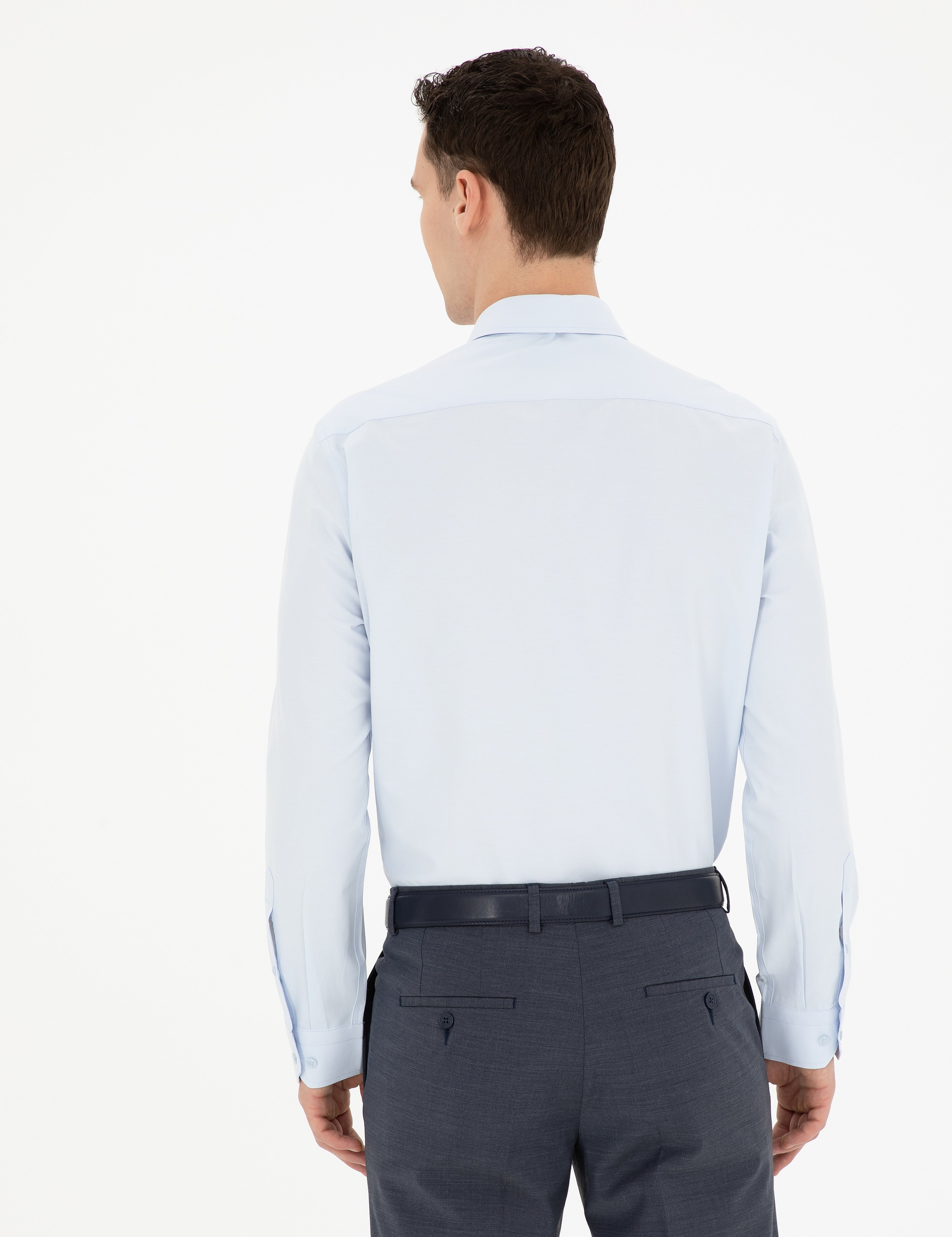 Açık Mavi Slim Fit Uzun Kollu Basic Gömlek