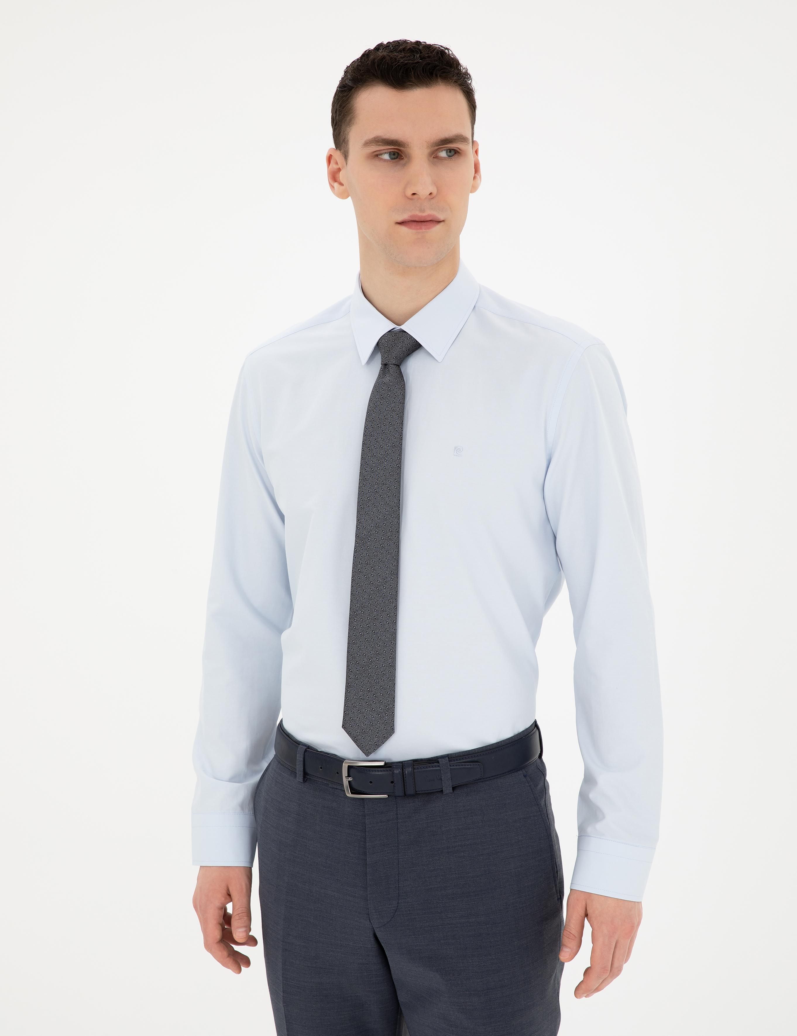 Açık Mavi Slim Fit Uzun Kollu Basic Gömlek