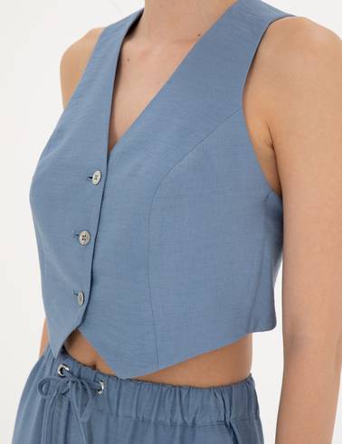 İndigo Crop Top Yelek