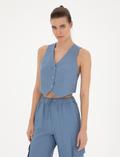 İndigo Crop Top Yelek