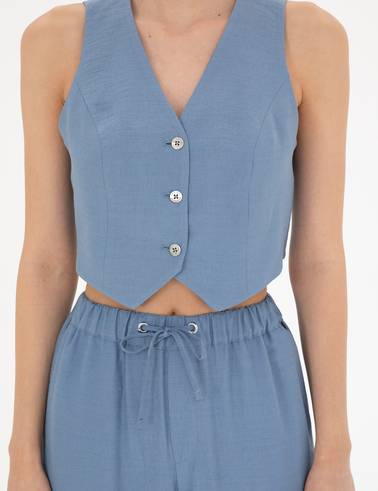 İndigo Crop Top Yelek