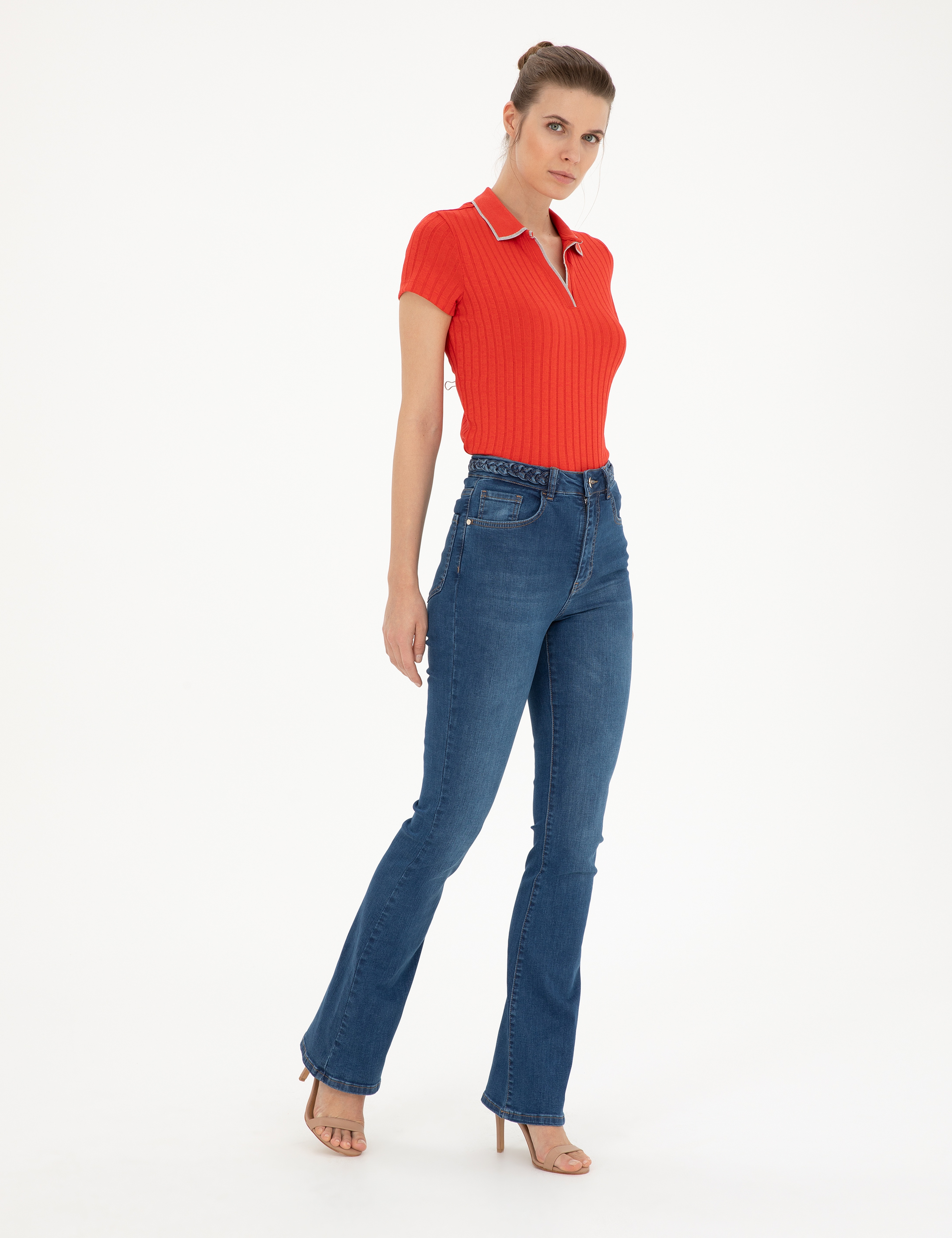 Koyu İndigo Flare Fit Jean Pantolon - Image 3