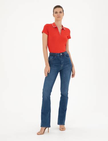 Koyu İndigo Flare Fit Jean Pantolon