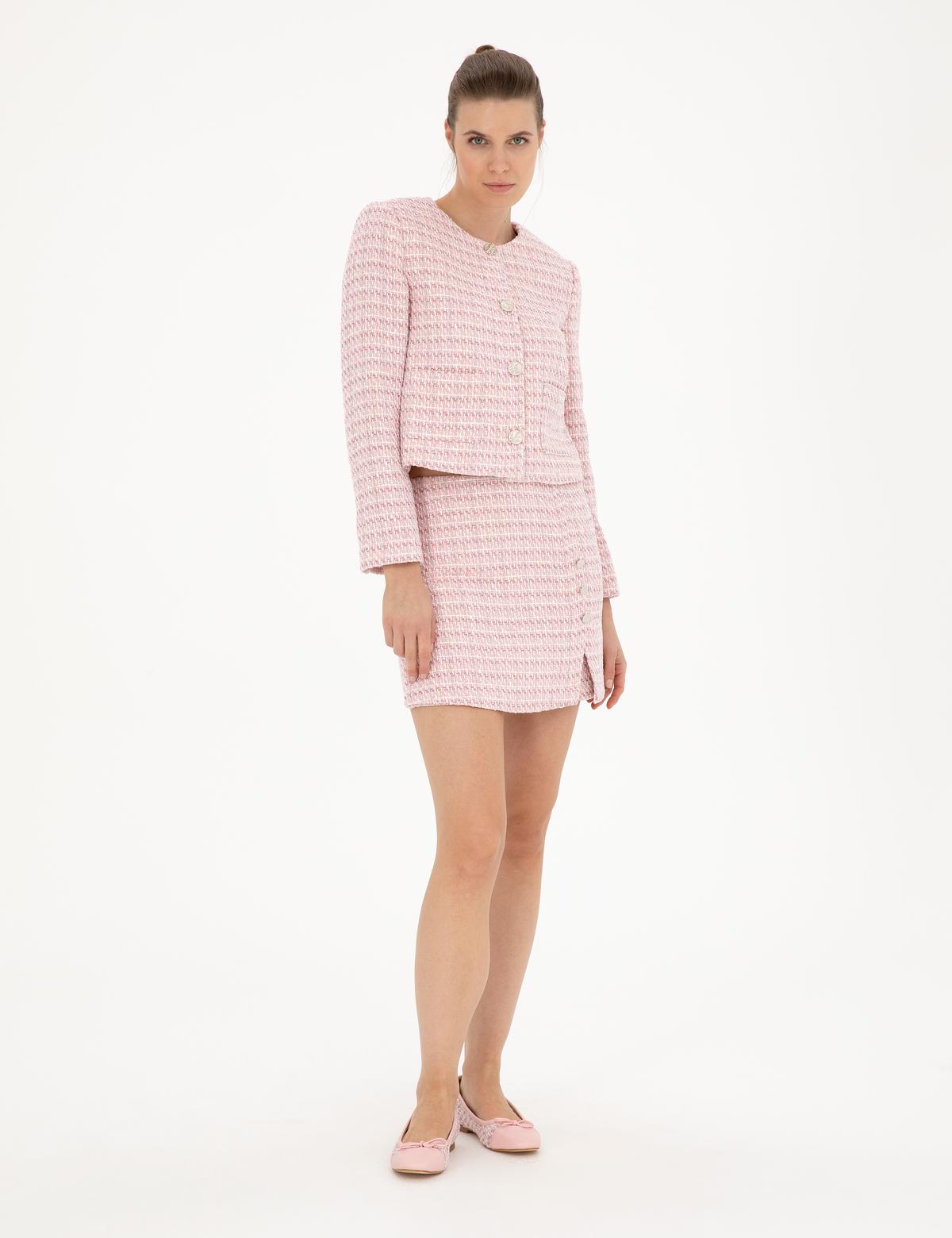 Pembe Tüvit Crop Ceket - 50282077012