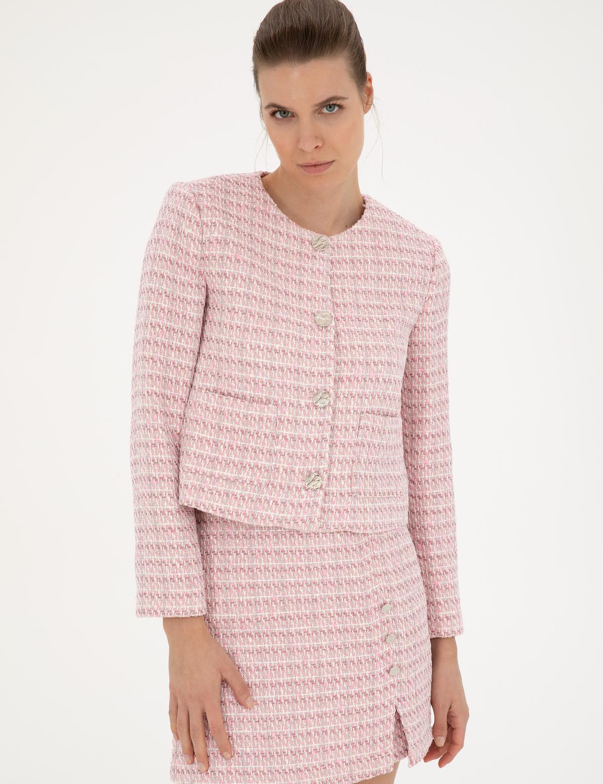 Pembe Tüvit Crop Ceket - 50282077012