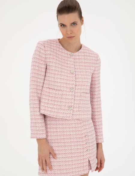 Pembe Tüvit Crop Ceket - 50282077012